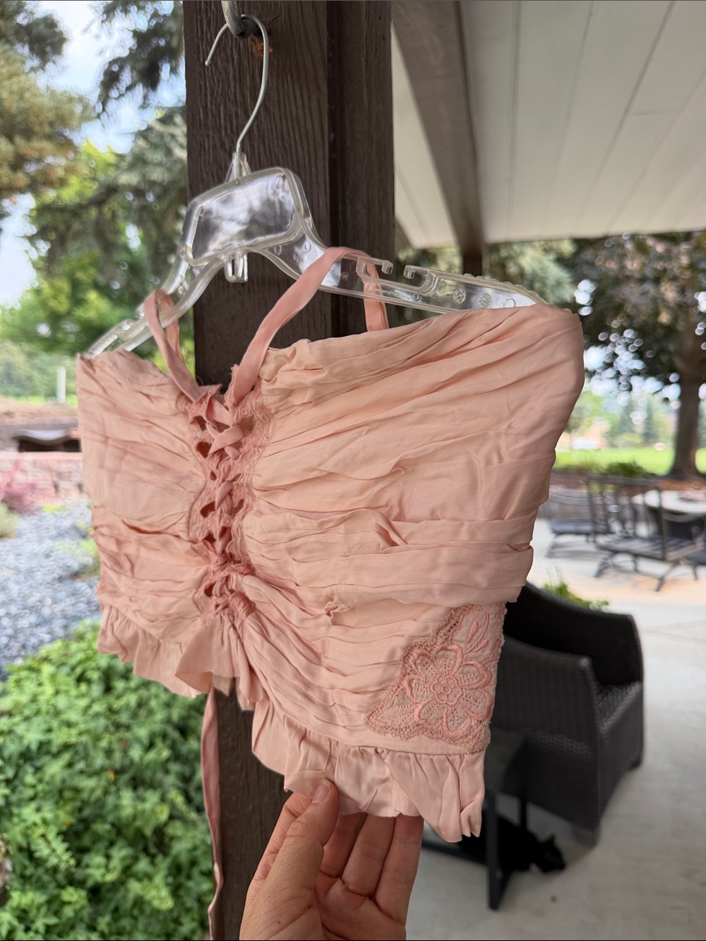 Free People Blush Pink Lace-Up Ruched Bandeau